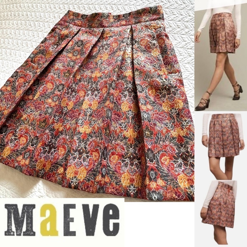 Anthropologie MAEVE Rosie Pleated Brocade Skirt Size XS